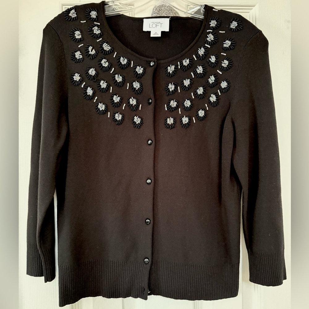 LOFT Black Beaded Cardigan